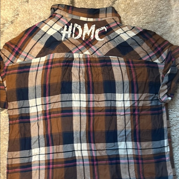 Harley-Davidson Blue and Brown Casual Button Down Shirt - Picture 6 of 7